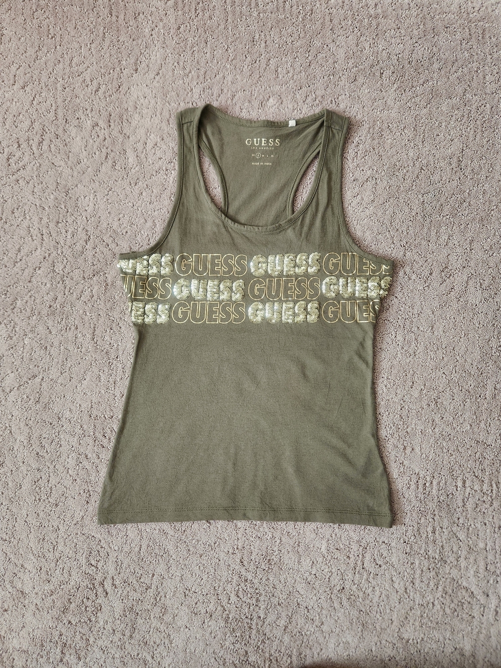 GUESS Olive Green Logo Racerback Tank Top Size Small